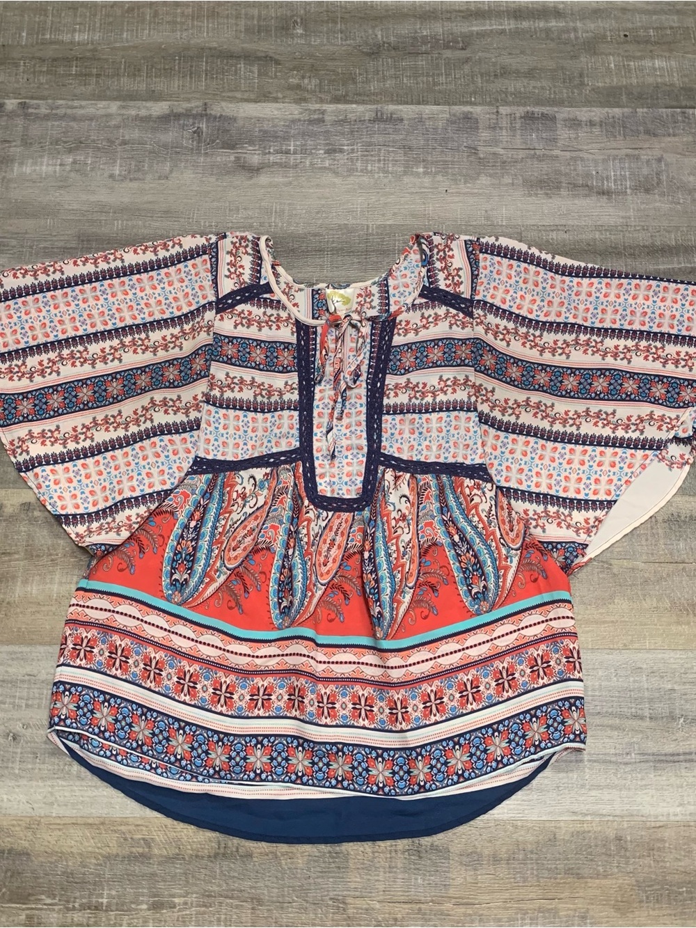 Fig & Flower Anthropologie Peasant Top Floral Paisley Boho Flutter Sleeves Large